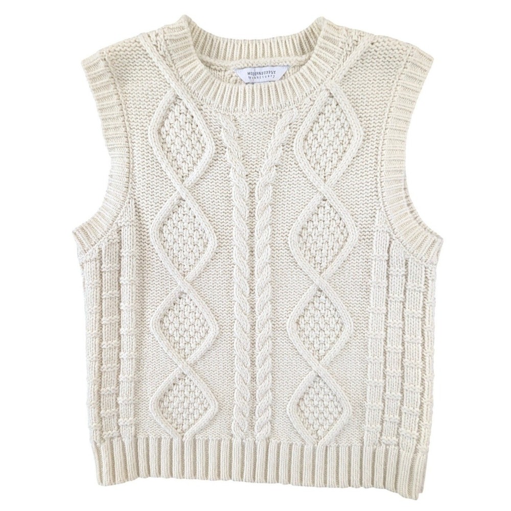 Modern Supply by Sanctuary Cable Knit Sweater Vest Cream Medium Cotton Blend